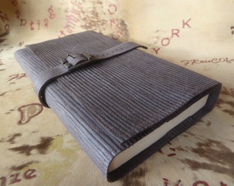 406- adjustable book protector in brown goatskin leather (thousand striped velvet style) for pocket books, adjustable belt closure (10 holes)