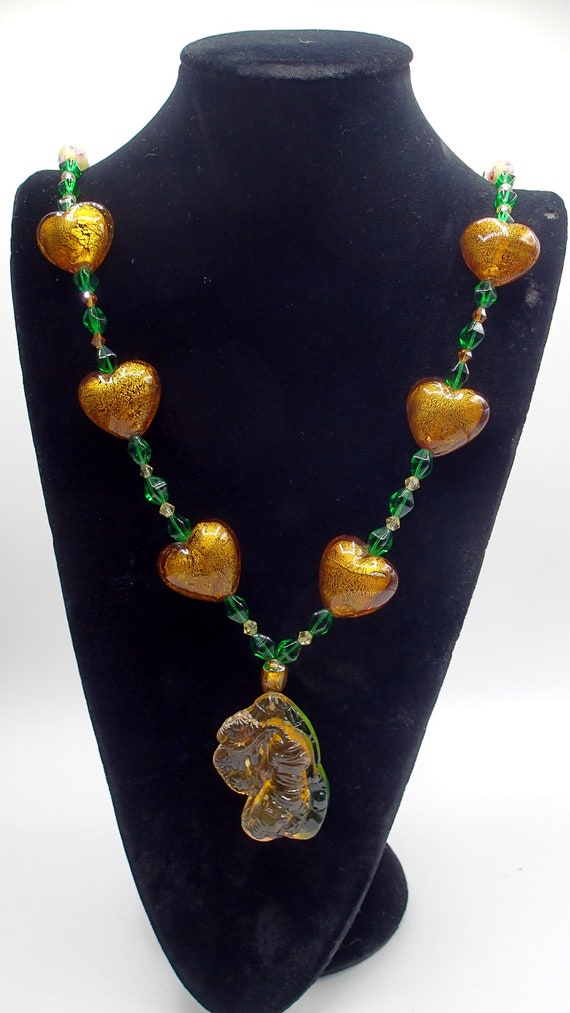 Venetian Glass Necklace with Tiger Pendant