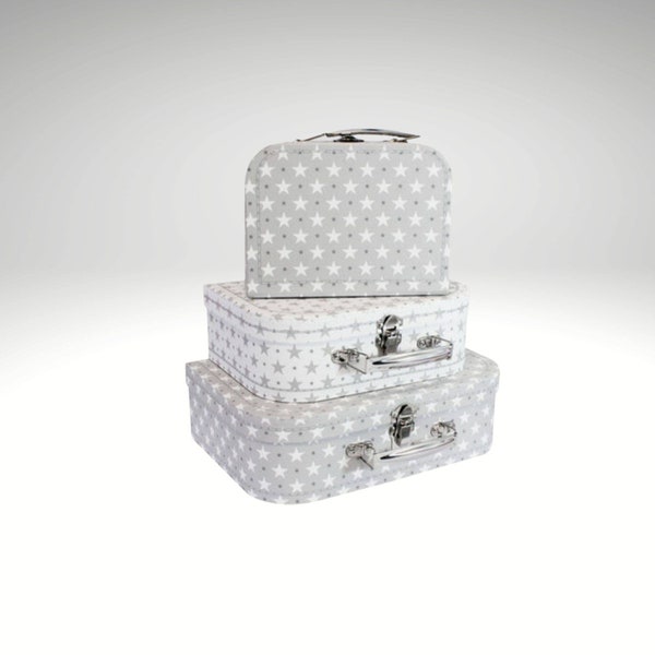 reusable suitcase boxes, 4 styles 3 sizes, memory- gift - stacking storage box, Peter Rabbit, elephant, stars, woodland