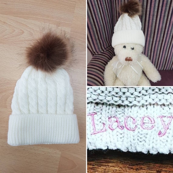 personalised baby pom pom hat