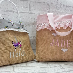 personalised Easter basket, handmade embroidered bag, flower girl gift, easter egg hunt present