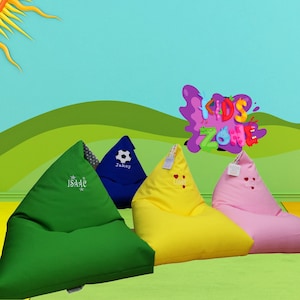 Personalised beanbag chair, handmade furniture to suit children 1-8 years,  with hearts or stars embroidery, gaming gift for kids