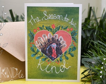 A6 Vegan Turkey Christmas Card/ Festive Card/ Vegan Christmas Gift / Recycled Greetings Card