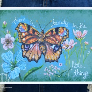 A5 Schmetterling Kunstdruck auf Recycling-Karte / Wildblumen / Vegan Geschenk / Vegan Geschenk / Art Print