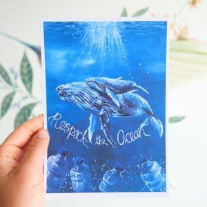 Kunstdruck Wal Kunst Poster / Save the Sea / Kunstdruck / Recyclingpapier / Umweltfreundlicher Kunstdruck / Meeresschutz / Plastikverschmutzung