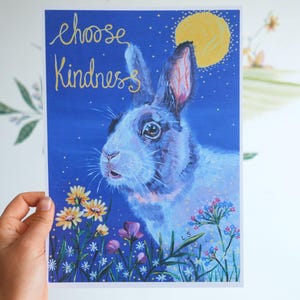 Stampa su carta riciclata vegana A5 / Dipinto di coniglio / Arte vegana / Arte di coniglio / Regalo di compleanno vegano / Regalo vegano ecologico / Scegli la gentilezza