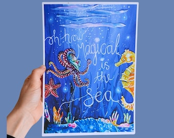 Magical Sea Collage Art Print: Eco-Friendly Recycled Paper