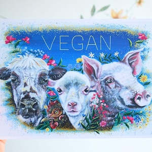A4 Vegan Art Print / Eco Friendly / Cow , Pig, Chicken, Lamb Painting / Vegan Art/ Vegan Gift/ Vegan Eco Friendly Gift / Art Print/ Wall Art