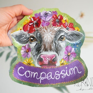 Vegan Hand Painted Sew On Patch. Made From Upcycled Denim Jeans