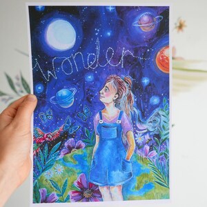 Stampa artistica "Wonder" / Poster d'arte spaziale / Arte magica e stravagante / Pianeti / Carta riciclata / Stampa artistica ecologica