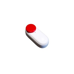 May include: A white and red wireless remote control with a single large red button.