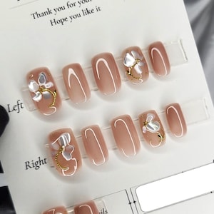 Press on nails jelly flowers, short press on nails, false nails, fake nails, pearl nails, clear flower nails, jelly nails
