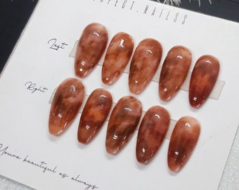 Press on nails - "Tortoise" | False nails | Press on nails trendy | Short press on nails asian nails