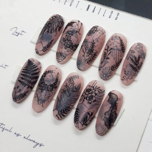 Press on nails - &quot;Tattoos nails&quot; | False nails | Press on nails trendy | Short press on nails |
