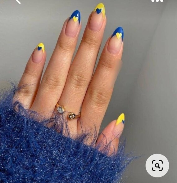 Ukraine Nails Press on Nails Short French Nails False Etsy