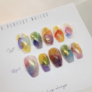 Press on nails -&quot;Watercolor&quot; False nails | Press on nails trendy | Short press on nails | Japanese nails | Asian nails | Watercolor nails
