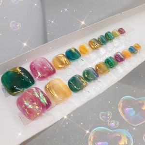Press on nails toe - &quot;Stained glass window&quot; READY TO SHIP | Press on nails pedicure | Press on nails | Fake nails | False nails | Pedicure