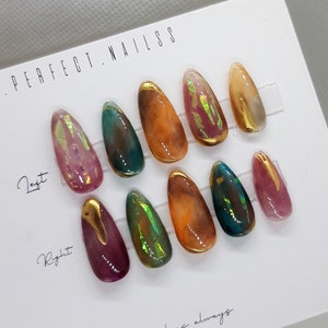Press on nails short -"Stained Glass Window" False nails | Press on nails trendy | Short press on nails |