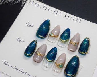 Press on nails short - "Emerald glow"  - false nails | fake nails | press on nails | short false nails | short fake nails