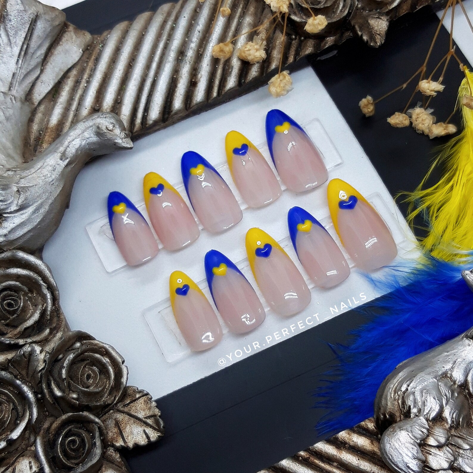 Ukraine Nails Press on Nails Short French Nails False Etsy