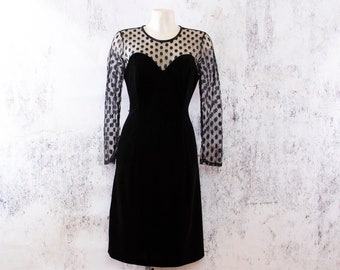 Long Sleeved Black Velvet Dress, Vintage Dress