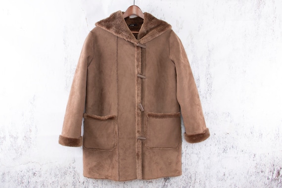 Faux Suede Coat, Vegan Lammy coat, Duffle coat