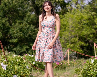 Vintage floral dress, french flower dress