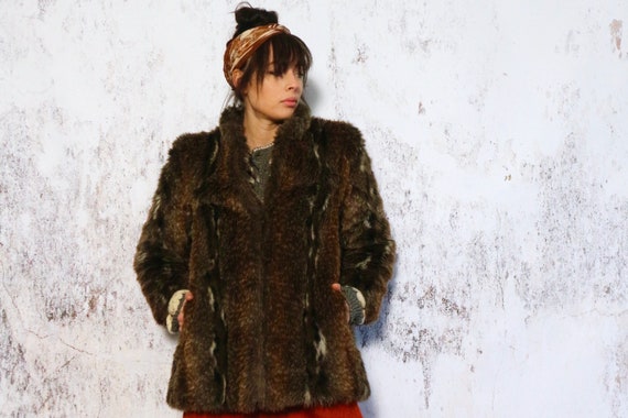 Faux fur coat, vegan vintage faux fur coat