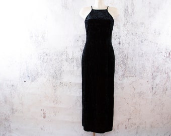 Long Black Velvet Dress, Vintage Dress