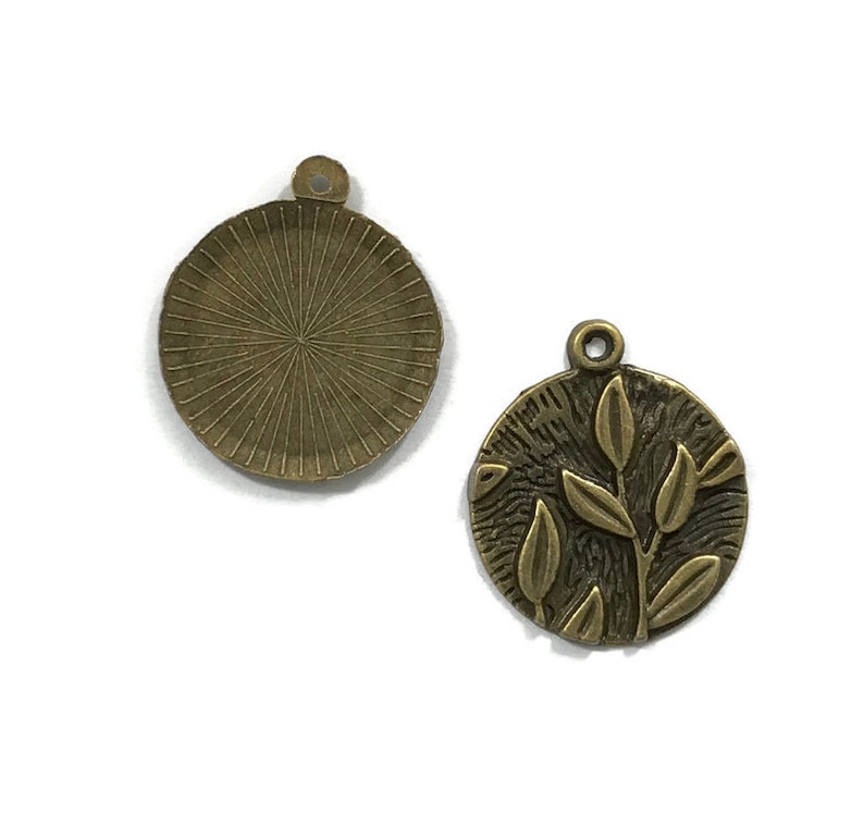 10 Antiqued Bronze Round Leaf Charms 20mm