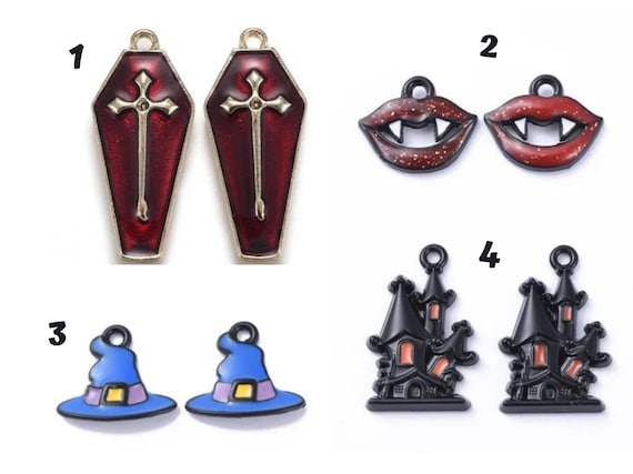 10 Enamel Vampire, Witch Charms, Halloween, Haunted Castle 