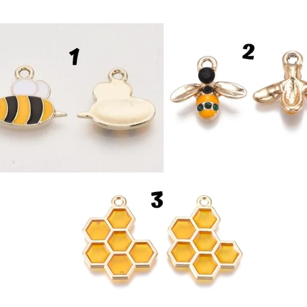 10 Enamel Bee or Honeycomb Charms