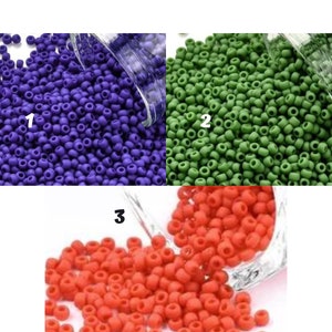11/0 Toho Seed Beads Opaque 10g:  Frost Green, Navy Blue, Sunset Orange