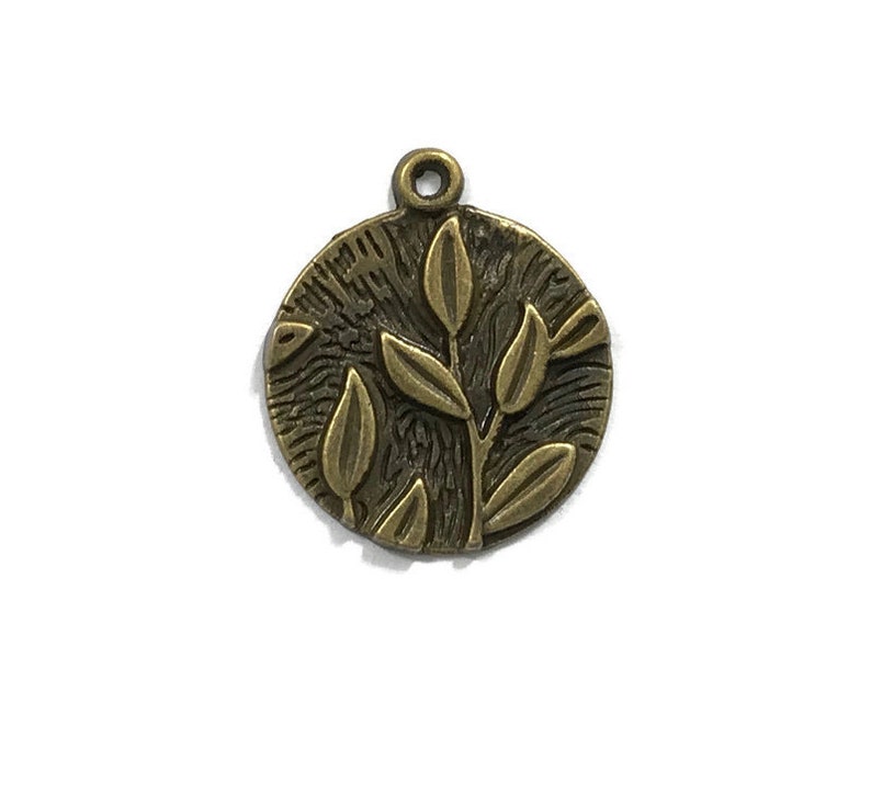 10 Antiqued Bronze Round Leaf Charms 20mm