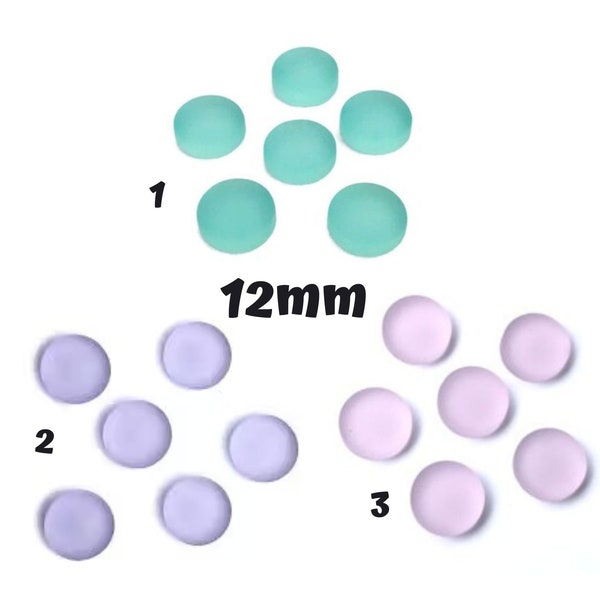 10 Pastel Sea Glass Cabochons 12mm Round Matte Periwinkle, Lilac, Pink, Aquamarine, seafoam