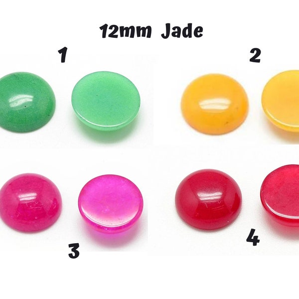 10 Jade Cabochon, 12mm Round, Sea Green, Red, Magenta, Yellow