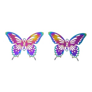 10 Rainbow Stainless Steel Butterfly Charms 24x30mm, Multi-colored