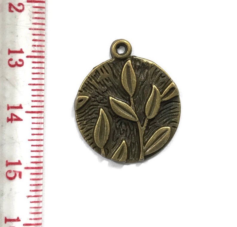 10 Antiqued Bronze Round Leaf Charms 20mm