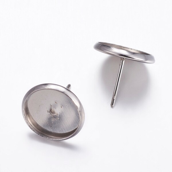 Stainless Steel Stud Earring Setting with 12mm Tray