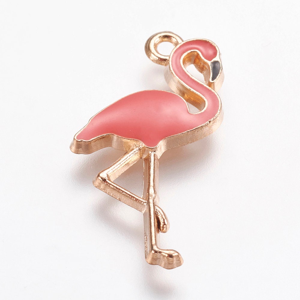 10 Enamel Pink Flamingo Charms 26x14mm | Etsy