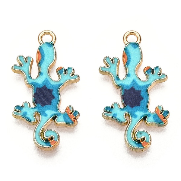 10 Enamel Gecko Charms 27x14mm