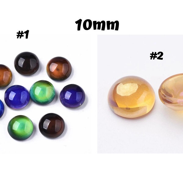 10mm Mood Stone Cabochon Round Changes color with Temperature, Electroplated Golden