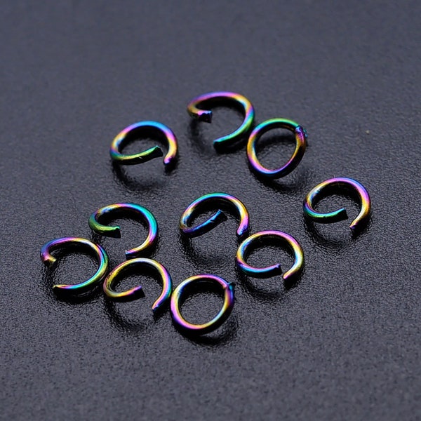 4mm Rainbow Stainless Steel Jump Rings, 21 gauge, 20 pieces