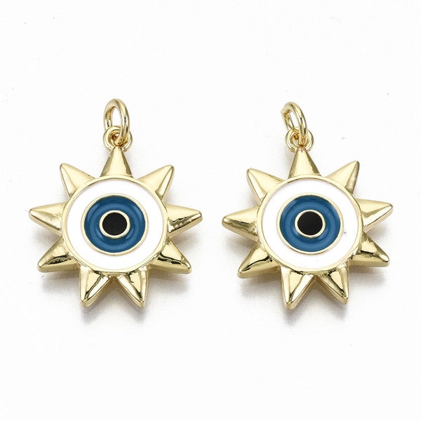 16k Gold Plated Brass Sun with Enameled Evil Eye Charm 19mm