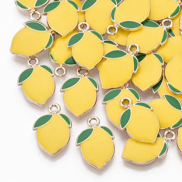 10 Enamel Lemon Charms 20 x 14mm