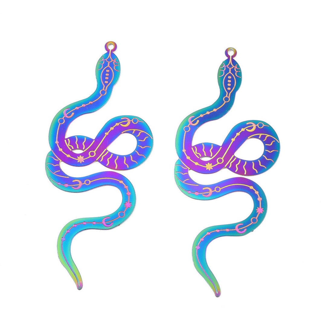 Rainbow Stainless Steel Snake Charms 63x25mm, Multicolored Etsy
