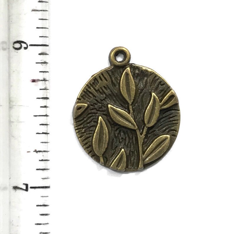 10 Antiqued Bronze Round Leaf Charms 20mm