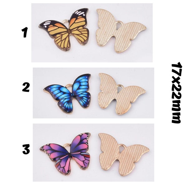 10 Enamel Butterfly Charms 17x22mm, Monarch, Blue, Pink, Purple