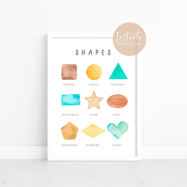 Geometric Shapes Wall Art, Preschool Printables, Classroom Posters, Educational Prints, Home School, Homeschool Prints.