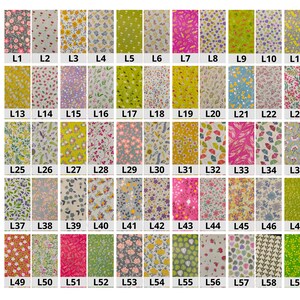 May include: A chart of 60 different fabric swatches with floral patterns. Each swatch is labeled with a number from L1 to L60. The text "LES MAXIS" is displayed on the left side of the chart. The text "Feuille de 20x20cm" is displayed at the bottom of the chart.